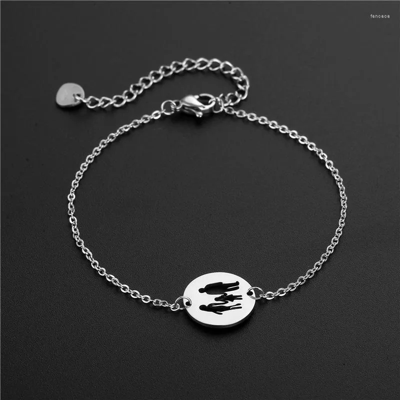 Länk armband stål graverat armband för familj mamma pappa dotter justerbar kedja charm silverplatta rostfria smycken