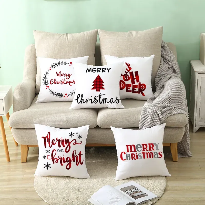 45cm Christmas Cushion Cover Pillow Case Navidad Merry Christmas Decorations For Home 2022 Xmas Noel Cristmas Ornaments WLL1747