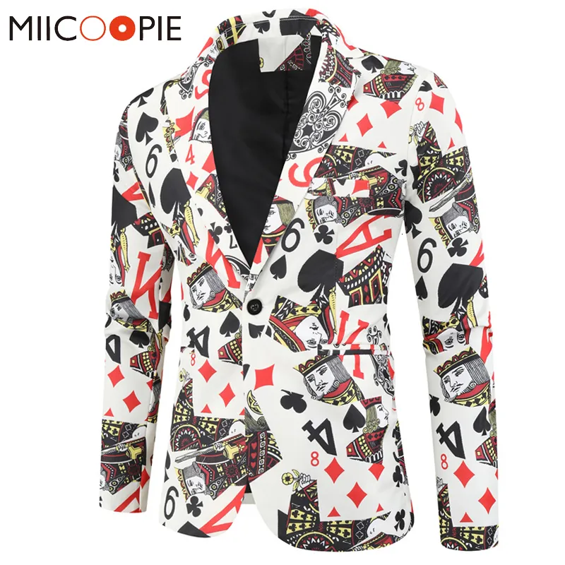 Męskie garnitury Blazery gry Poker Drukuj śmieszne męskie kurtka Koreańska impreza mody Costume Homme Vintage Suit Hombre 230609