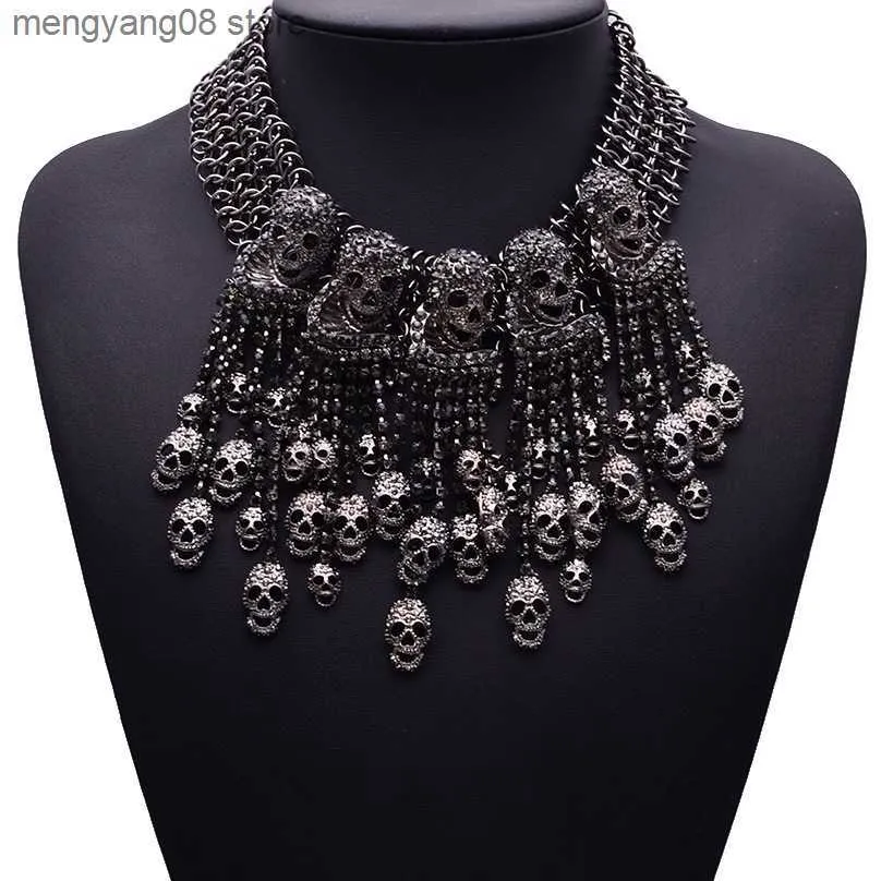 Pendant Necklaces 2021 New Exaggerated Necklace Skeleton Head Short Chain Female Retro Fashion Collar Skull Necklace Punk Party Jewelry Women T230609