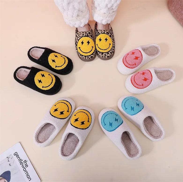 Unisex Lightning Smile Design-pantoffels Happy Face Winter Warme dia's Leuke kindersandalen Pluche huispantoffels