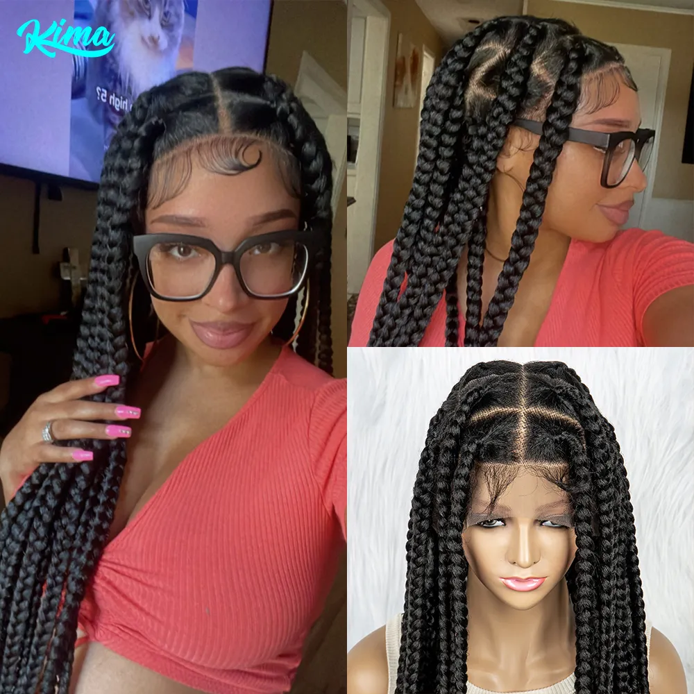 Perruques en dentelle Perruques tressées pour les femmes noires Full Lace Cornrow Braids Perruque avant en dentelle synthétique Big Square Knotless Box Braids Wig With Baby Hair 230608