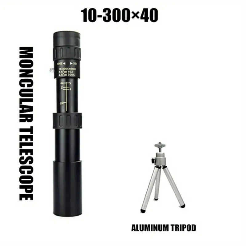 Télescope monoculaire professionnel à zoom 4K, trépied à zoom rotatif extensible 10-300X40 HD