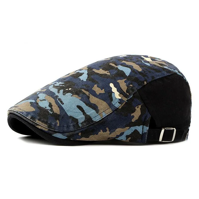 Berets Camouflage Retro Ivy Cap Vintage Camo Baskenmütze Hut Cabbie Flat British Style Duckbill Sboy Classic Male Visor DropshipBerets