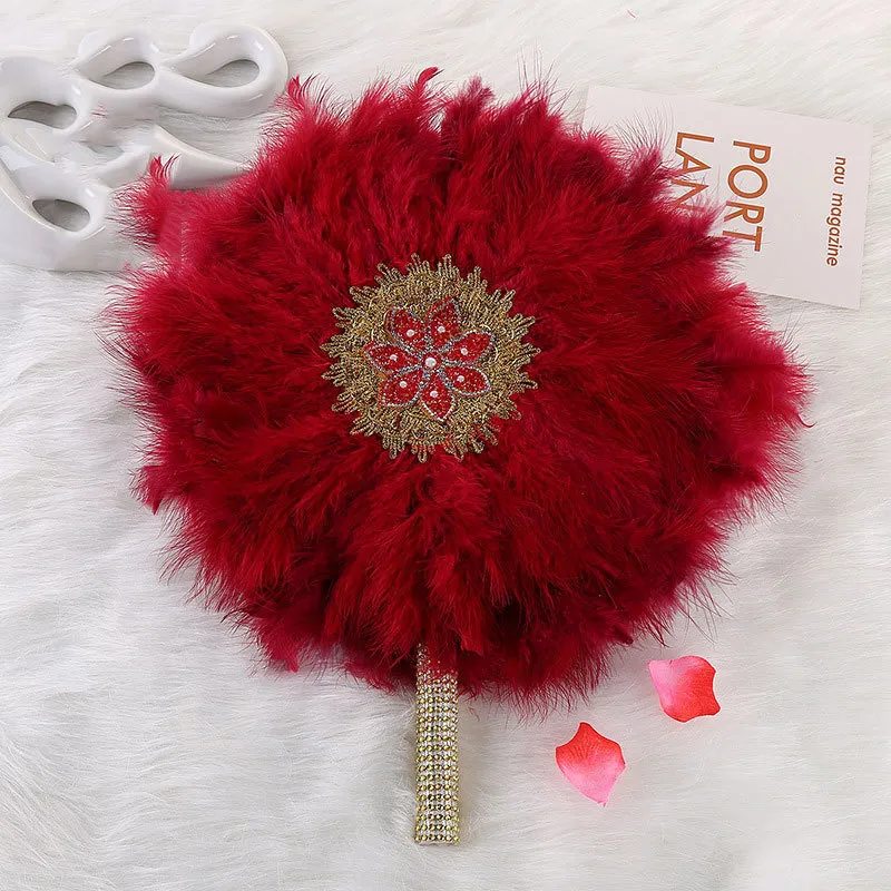 Gold Feathers Fan Bridesmaid Bridal Fan Ostrich Feather Fan Bridal