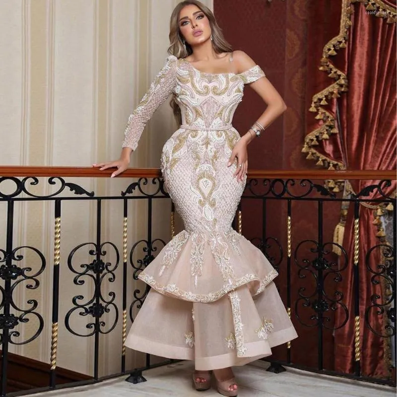 Party Dresses Fashion Mermaid Evening Dress Lace One Shoulder Long Sleeves Prom Middle East Ankle Length Formal Gowns