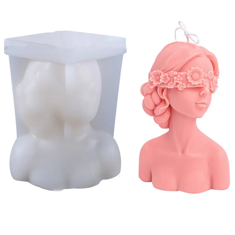 Candles Closed-Eye Girl Aromatherapy Candle Mould Blindfolded Debate Beauty Plaster Resin Mold Silicone Mold Candle Making Molds 230608