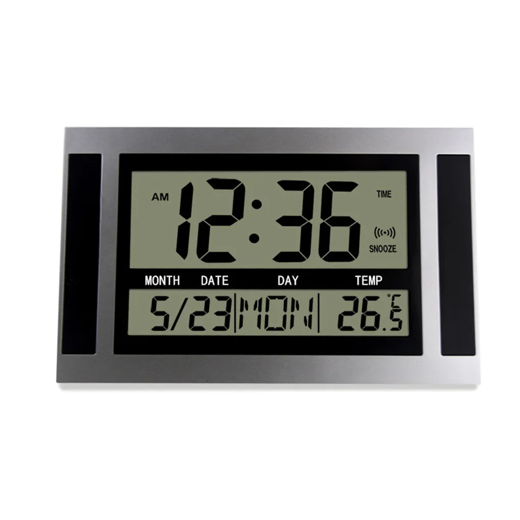 Reloj de pared Digital LCD con termómetro y calendario, reloj despertador  de mesa con gran número