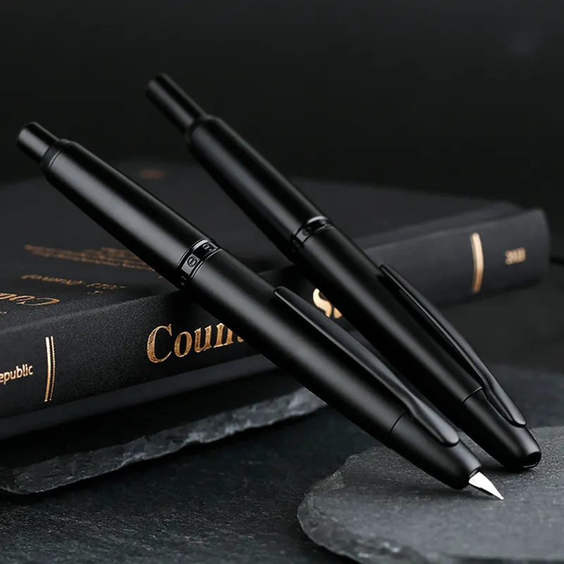 Fountain Pens Matte Black MAJOHN A1 Press Pen Retractable Fine Nib 04mm Metal Ink with Converter for Writing 230608