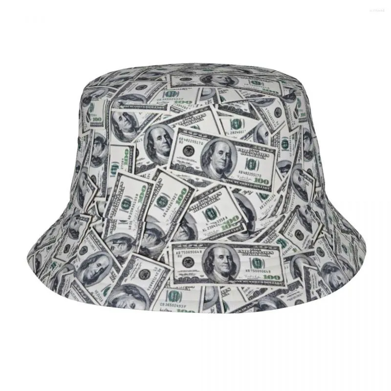 Berets Custom مائة دولار فواتير دلو القبعة الرجال للنساء أزياء الصيف في الهواء الطلق أموال أموال الصياد غطاء
