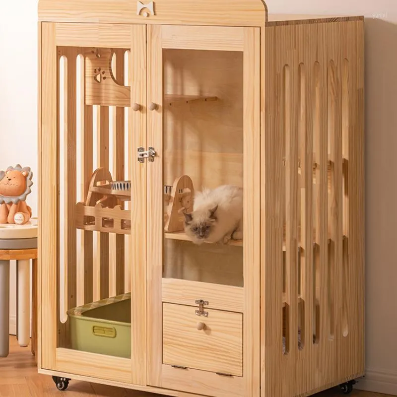 Porte-chats Cage de Villa en bois massif ne couvre pas une zone de chatterie maison armoire de ménage animal de compagnie petite toilette Double rondes