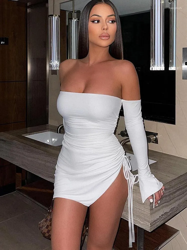 Casual Dresses Avrilyaan White Strapless Backless Sexy Dress Women Drawstring Bodycon Summer Vestidos Elegant Night Club Party
