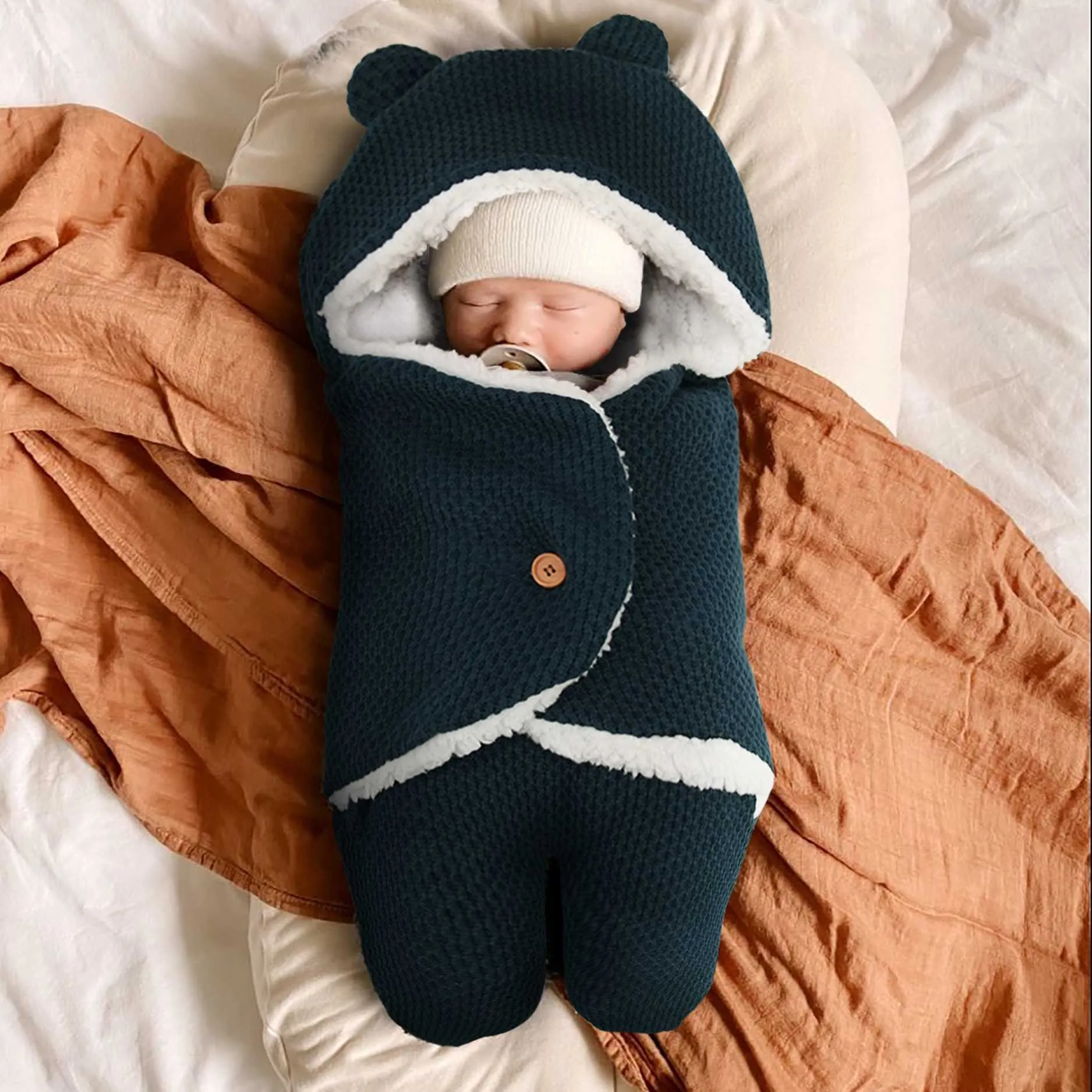 Automne et hiver nouveau-né épaissi peluche Anti sursaut bébé coup de pied câlin poussé chaud sac de couchage emmaillotage