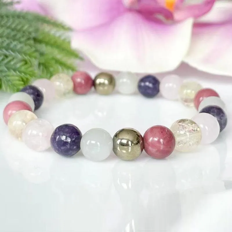 Pulseiras de link MG1911 Grau de 8 mm Rodonita Pirita Madagascar Rosa Quartzo Pulseira Feminina Pedra Preciosa Coroa Chacra Pulso Mala Yoga Jóias