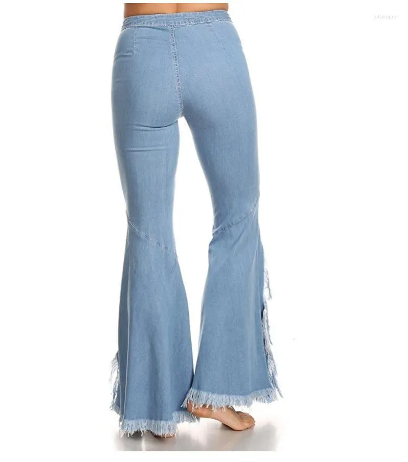 Frauen Jeans 2023 Frauen Dunkelblau Denim Flare Hosen Weibliche Sex Quaste Stretch Hohe Taille LX1830