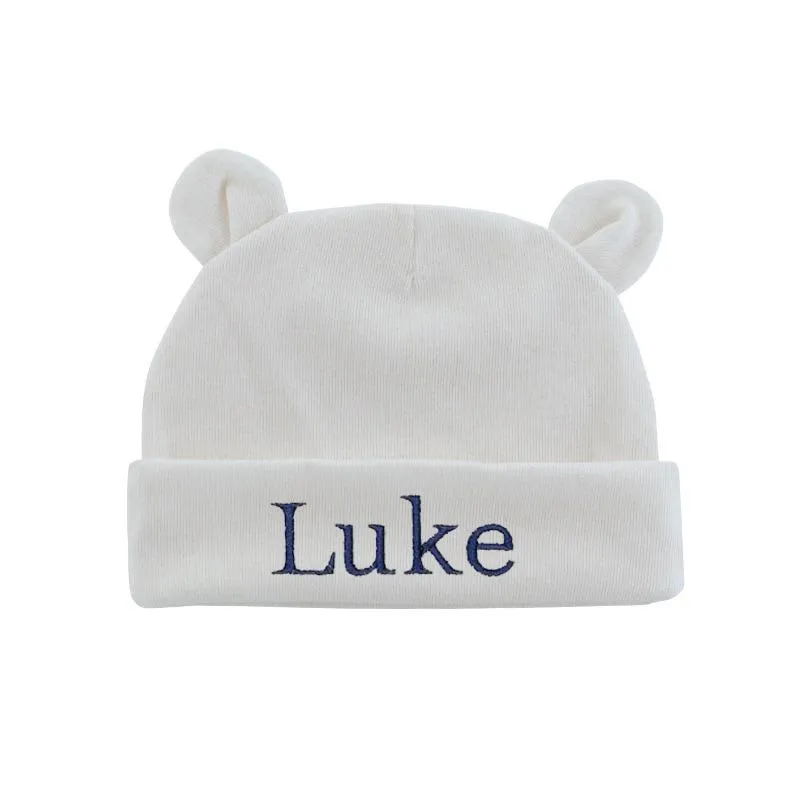 Chapéu de bebê personalizado com boinas - gorro com nome de presente personalizado com orelha de urso bordada Anúncio de nascimento
