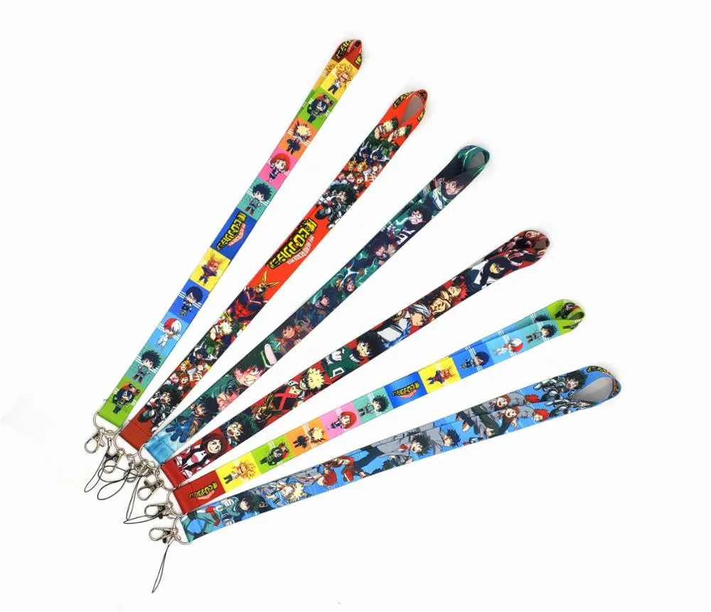 New 50pcs cartoon Japan My Hero Academia lanyard Neck Strap Lanyard Mobile Phone Key Chain ID Badge Key Chains Wholesale 2024