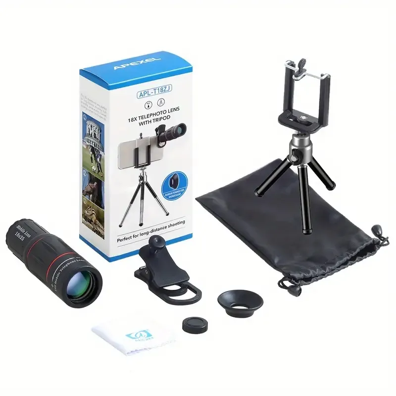 Apexel 18x telescópio lente telefoto com tripé monocular lente da câmera do telefone móvel para smartphones lente para celular para jogos de acampamento, esportes de caça