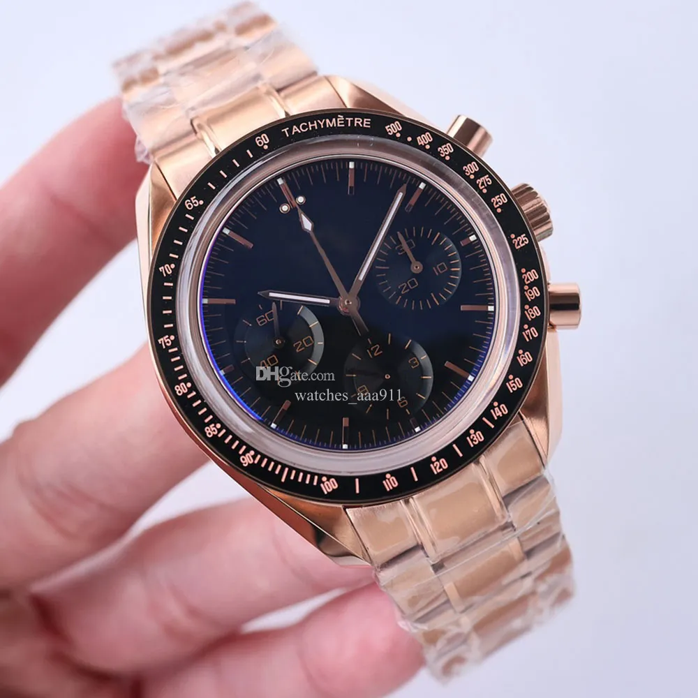 Mens Luxury Quartz Premium Watches Low Key Fashion Trend Business Rose Gold Precision Steel Band 44mm