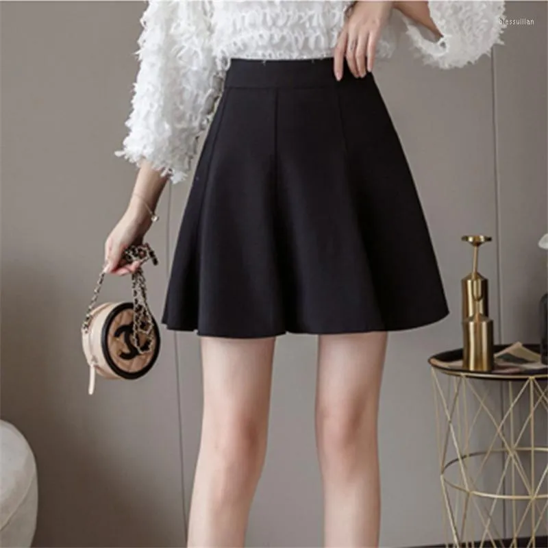 2023 High Waist Black A Line Skirt for Women Autumn Winter Soft Drape Short Jupe Femme