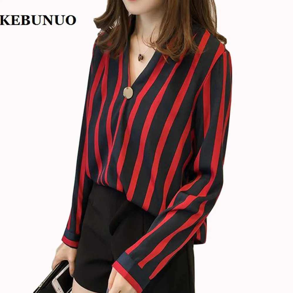 Casual Blouse Shirt Kobiet 2017 Fashion Szyfonowe koszule damskie bluzki z długim rękawem Tops Striped Białe czarne czerwone blusas plus rozmiar