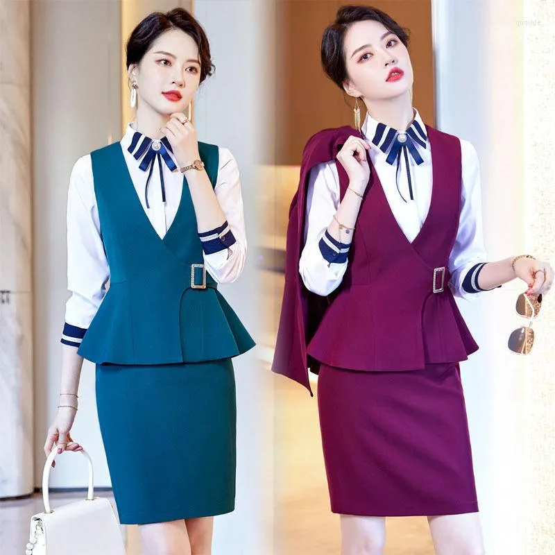 Kvinnors tvåbitar byxor kvinnlig butik graciös och fashionabla arbetsuniformer Studentskola uniform Slim-fit flygbolagets stewardess