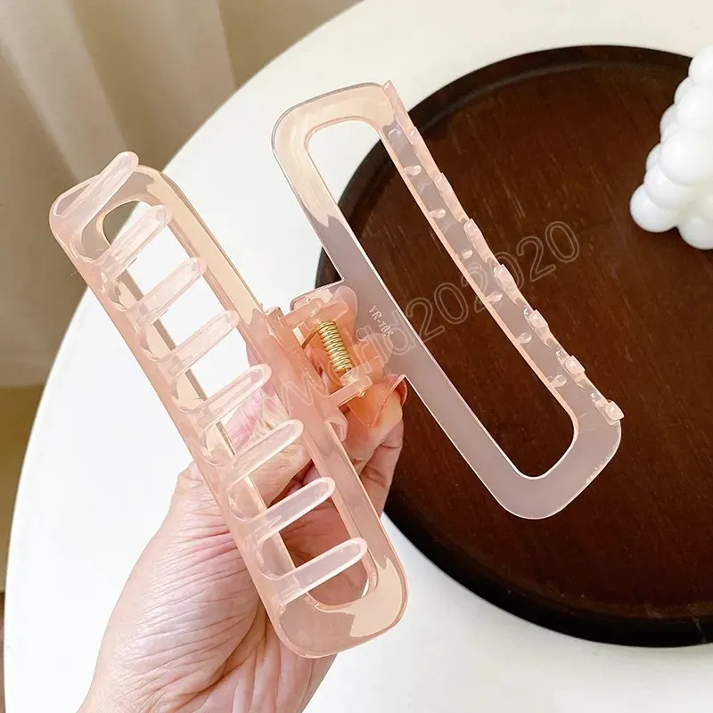 Simple Senior Sense 12.5CM Large Plastic Female Hair Accessories Fashion Rectangular Hollow Transparent Jelly Hair Claws