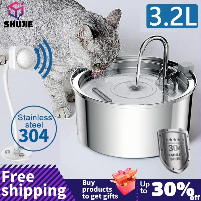 Forniture intelligenti in acciaio inossidabile Acqua di gatto Fontana Bevitore automatico per gatti alimentatore per alimentatore per animali domestici Bere una fontana per gatti