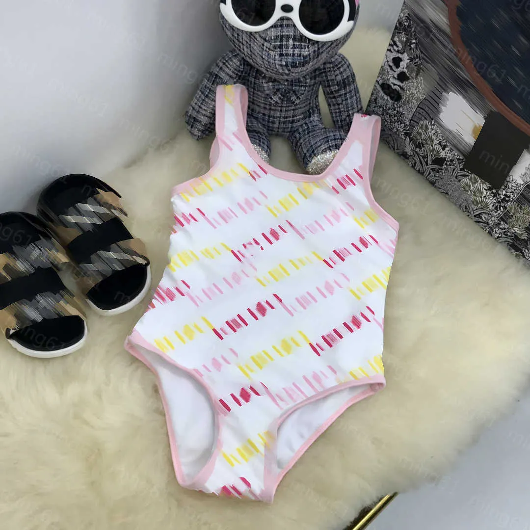 23ss Designer crianças trajes de banho meninas swimwear meninas de uma peça verão puro algodão carta completa impressão swim wear crianças roupas de bebê de alta qualidade