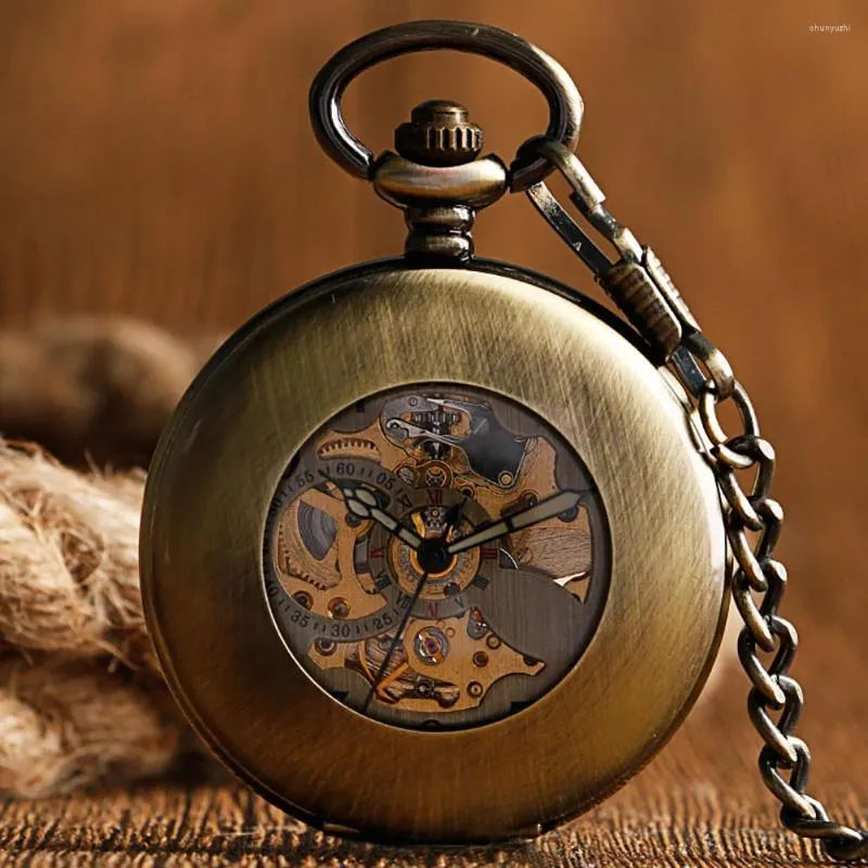 Montres de poche 5 pièces/lot Bronze/noir creux Vintage automatique mécanique montre hommes Fob chaîne pendentif rétro horloge en gros