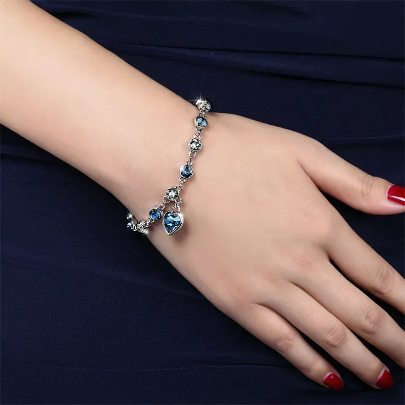 Peach Heart Crystal Bracelet Love Diamond Women bracelets for women blue crystal bracelet