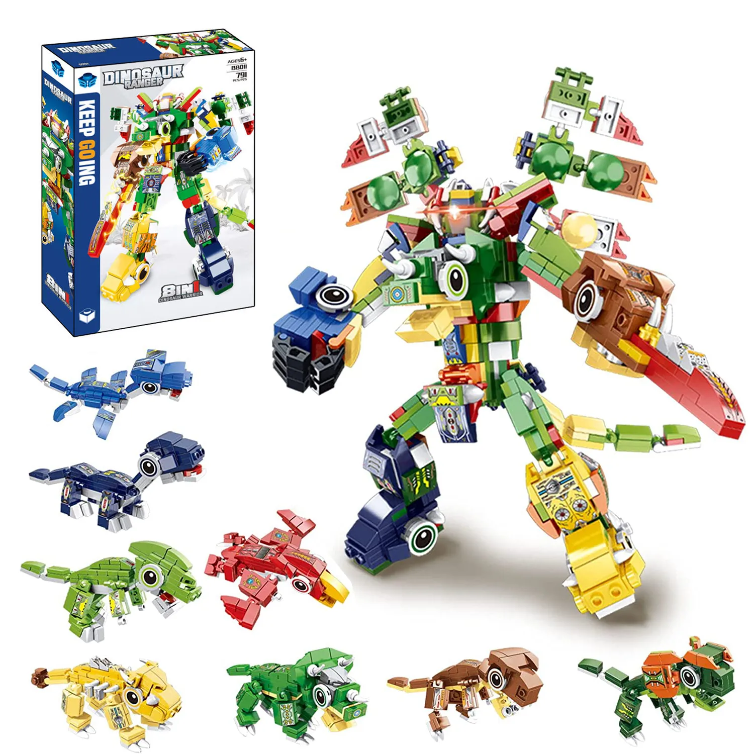 Dinosaur Building Toys Set Robot Build Blocks 8 in 1 Bricks STEM Educational Toy Kit Birthday Gift for Kids Boys Girls 791 PCS