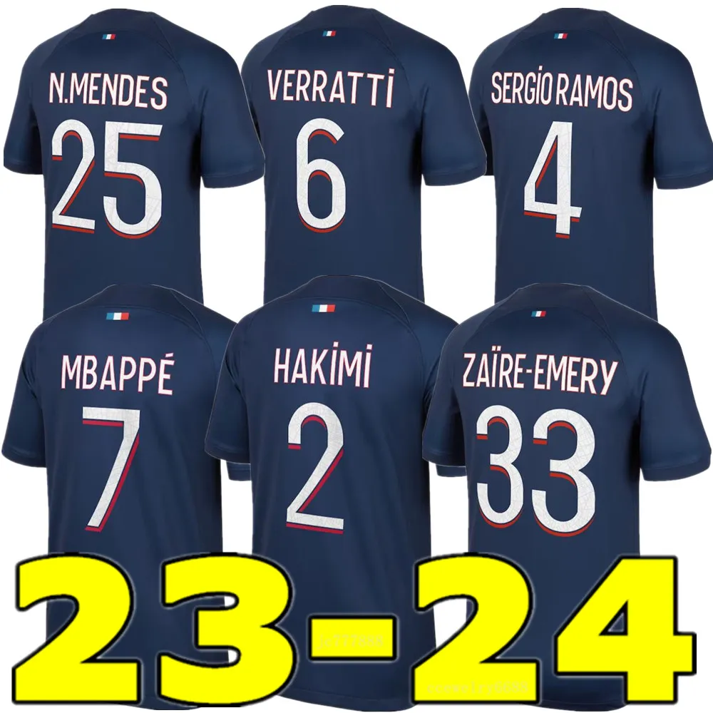 Kids Jersey 23 24 Mbappe Futbol Formaları 2023 2024 Di Maria Verratti Sergio Ramos Hakimi Maillots De Futbol Kiti Yetişkin Gömlek