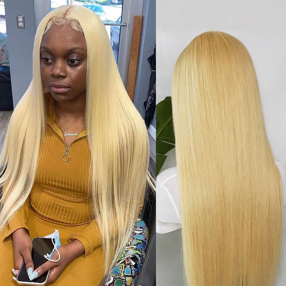 Straight 13x4 Transparent Lace Frontal Wig 613 Honey Blonde Lace Front Human Hair Wig 30 Inch Colored Preplucked For Women