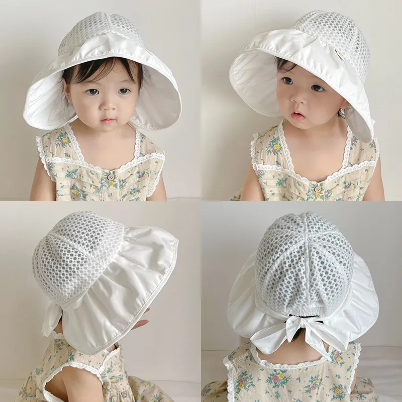 Caps Hats Korean Big Brim Baby Sun Hat Kids Bucket Hat Princess Lace Bow Baby Fisherman Hat born Pography Props 230608