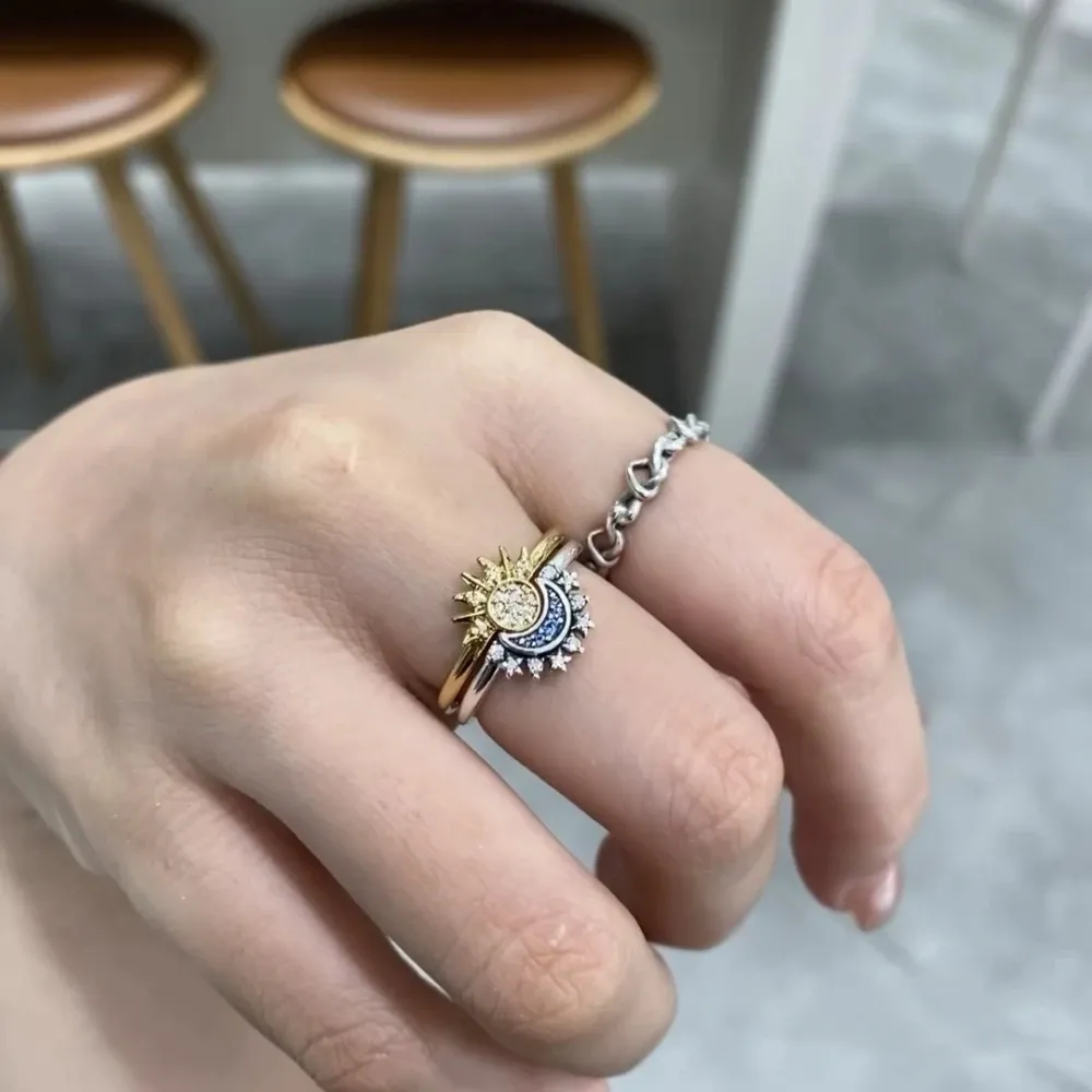 Celestial Blue Sterling Silver Pandora Ring Sparkling Moon