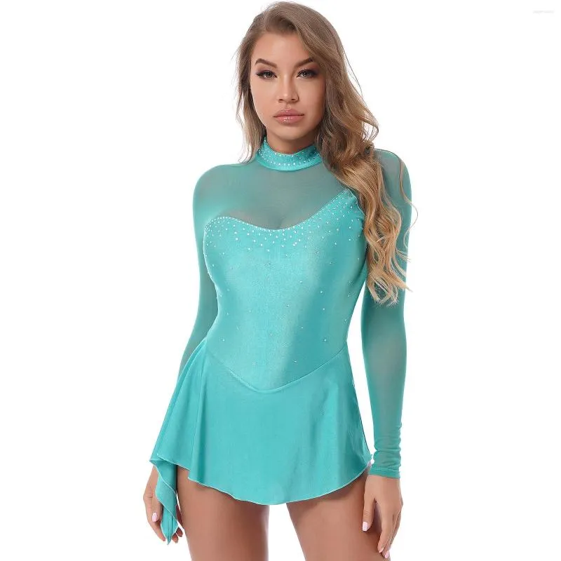 Sahne Wear Women Sequins Ballet Dans Leotard Uzun Kollu Jimnastik Egzersiz Dans Giysileri Şekil Buz pateni şovu için kostümler