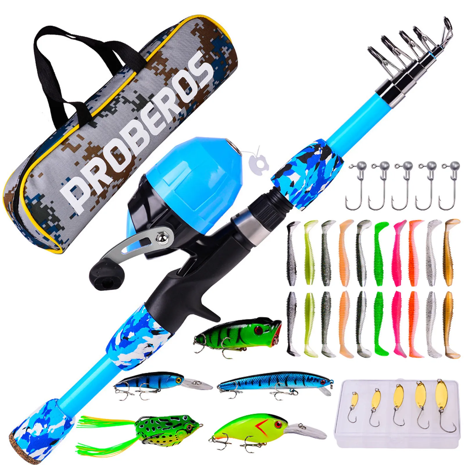 Full Kit Kids Childrens Fishing Rod Reel Combo With Telescopic And