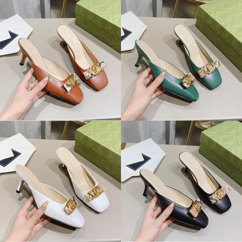 2023 Designer Luxury Pure color heel Slides slippers fashion Women 100% leather outdoor Lightweight waterproof Sandals ladys sexy light mouth Stiletto heel slipper