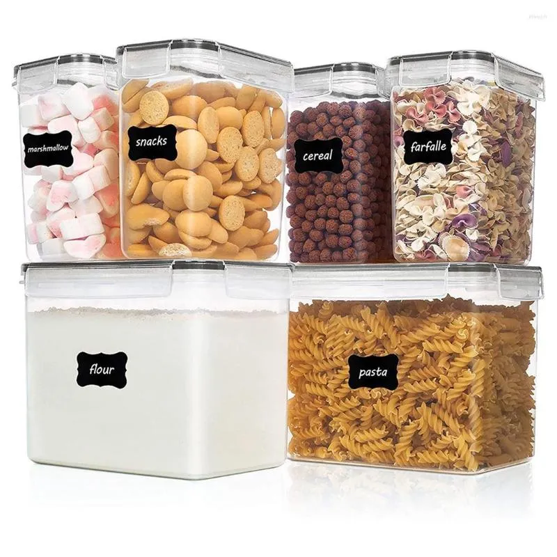 Opslagflessen Luchtdichte voedselcontainers 6 stuks - Plastic BPA-vrije keukenvoorraadkast voor suikermeel en bakken