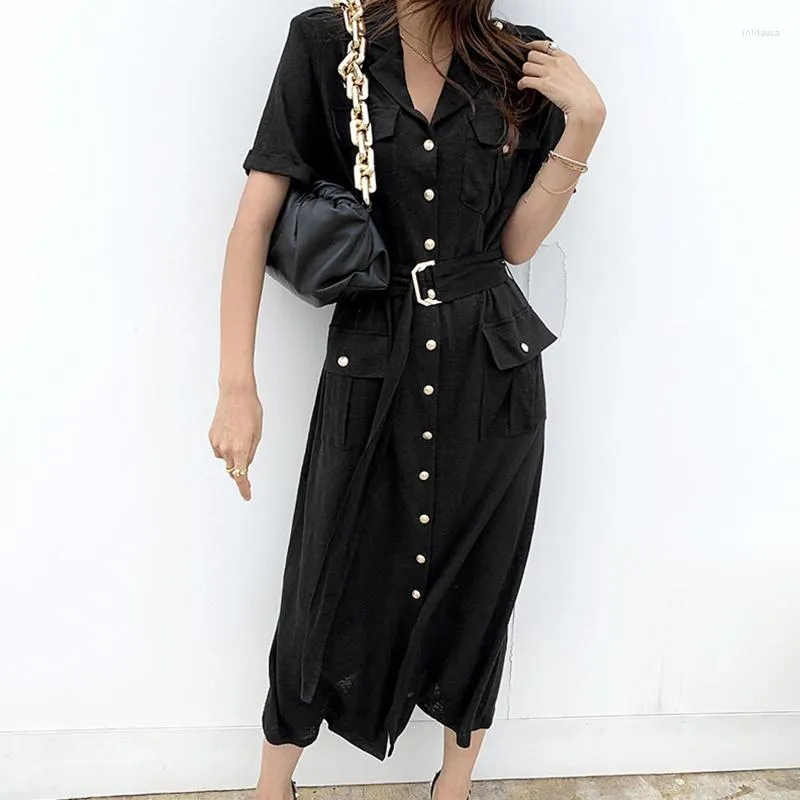 Casual Dresses A-Line Boho Dress Women Vintage Summer 2023 Sexig Elegant Short Sleeve Party French Slim Solid Black
