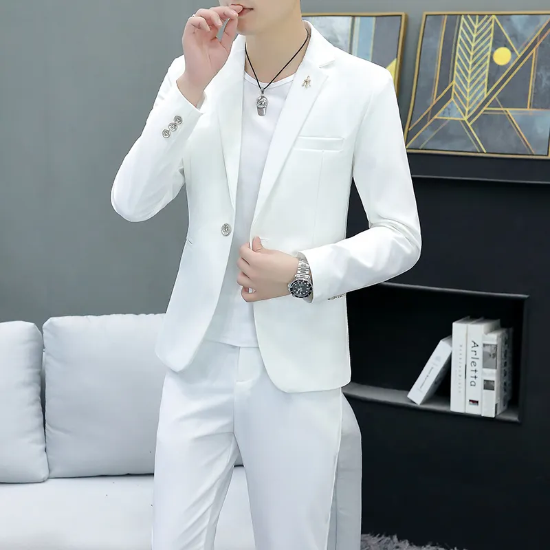 Men's Suits Blazers High Quality Blazer Trousers British Style High end Simple Elegant Fashion Business Casual Slim Suit Two piece 230609