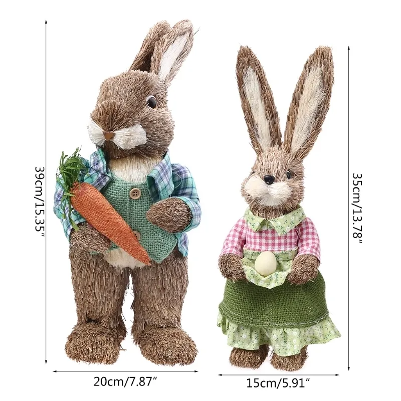 Objetos decorativos Figuras Conejos de paja lindos Decoraciones de conejitos Fiesta de Pascua Hogar Jardín Adorno de boda Po Props Artesanía 1 par 230608