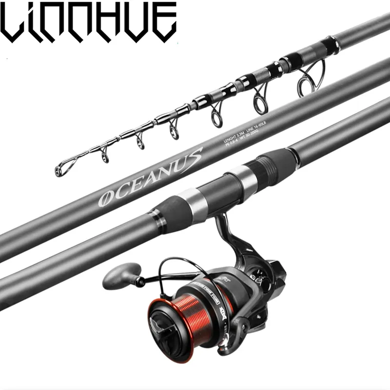 Rod Reel Combo LINNHUE Fishing 2.4m 5.4m Spinning Long S Carbon Fiber  Section 5 8 Ocean Pesca Fishing ES9000 230609 From Ren05, $79.74