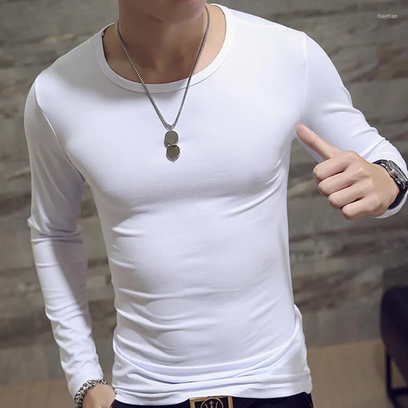 Men's T Shirts 2023 Elastic Mens T-Shirt O-Neck Round Neck Long Sleeve Men For Male Lycra T-Shirts Man Clothing