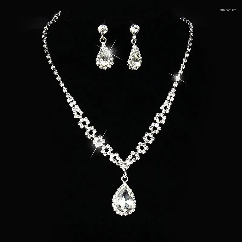 Necklace Earrings Set Silver Color Sets Rhinestone Wedding Jewelry Parure Bijoux Femme OL Dress Accessories