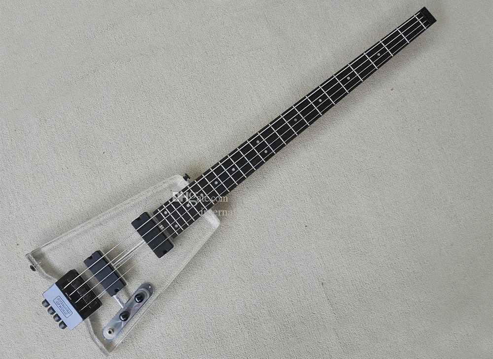 Guitare basse électrique sans tête acrylique 4 cordes avec touche en palissandre Floyd Rose 24 frettes personnalisables