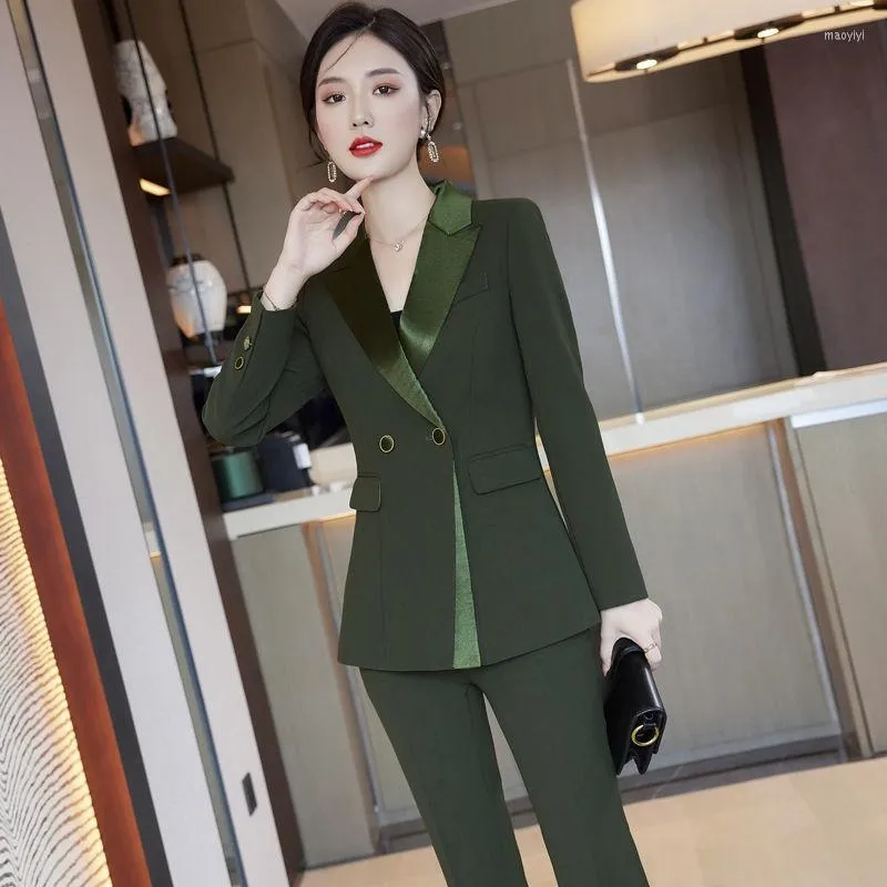 Kvinnors tvåbitar byxor 2023 Spring Autumn Women Work Set Female Office Lady Slim Blazers Ladies Jacket Trousers Outfits E149