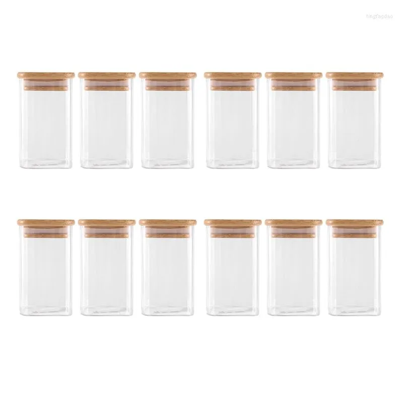 Opslagflessen 12 stuks glazen kruidenpotjes met bamboe deksel 8Oz luchtdichte vierkante containers voor zoutsuiker