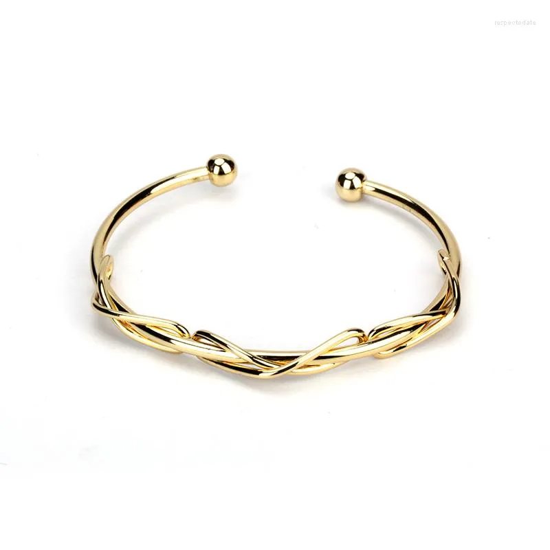 Bangle Minimalist Pure Gold Color Copper Wire Wrap Knots Charms Justerbar armband Öppen manschettarmele unisex klocktillbehör